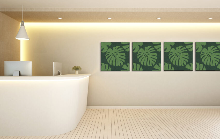 white counter reception for artwork - 3d Rendering